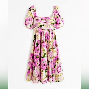 A&F Emerson Poplin puff sleeve Floral midi Dress NWT XS Petite Purple Floral
